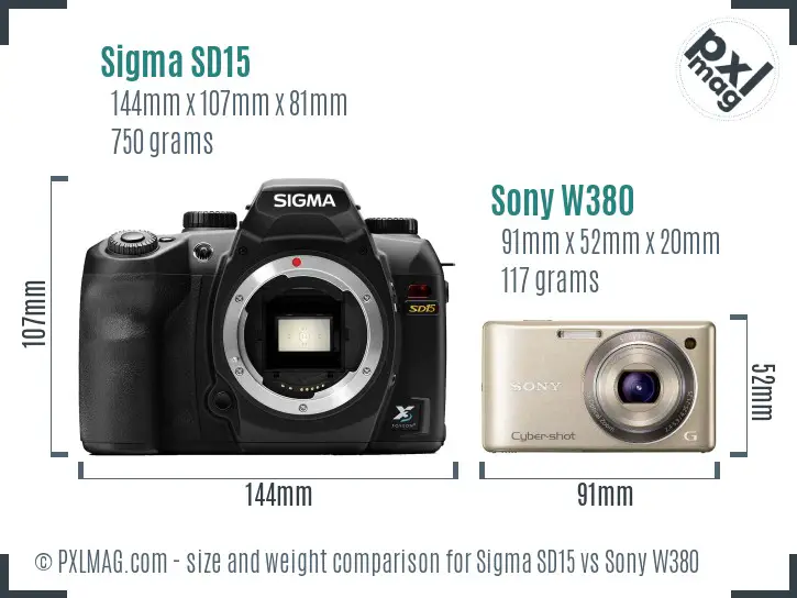 Sigma SD15 vs Sony W380 size comparison