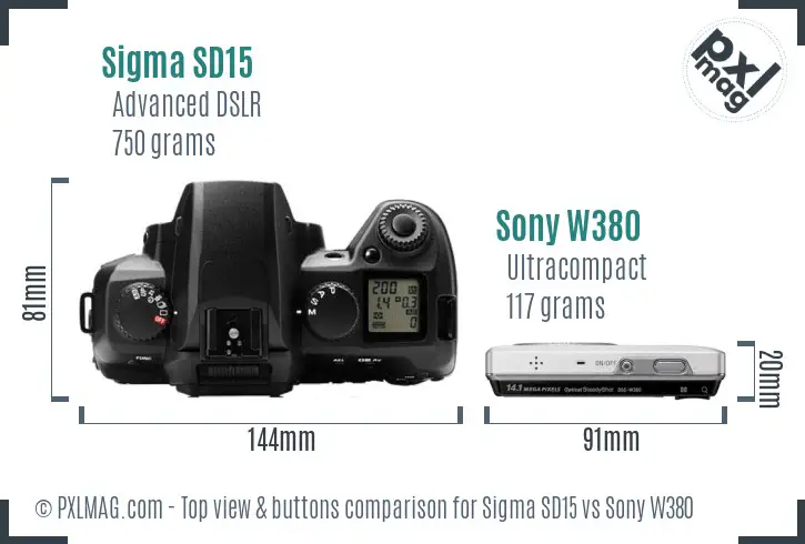 Sigma SD15 vs Sony W380 top view buttons comparison
