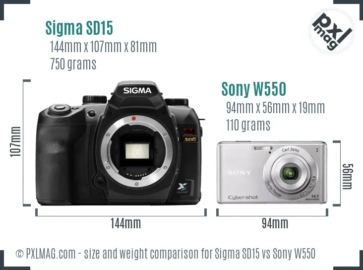 Sigma SD15 vs Sony W550 size comparison