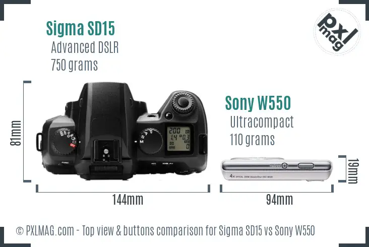 Sigma SD15 vs Sony W550 top view buttons comparison