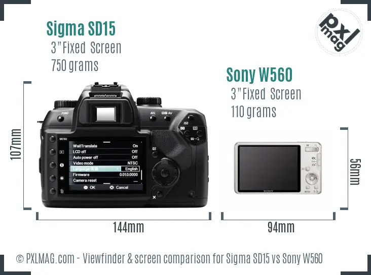 Sigma SD15 vs Sony W560 Screen and Viewfinder comparison