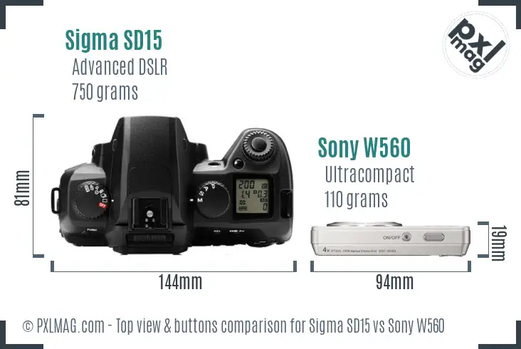 Sigma SD15 vs Sony W560 top view buttons comparison