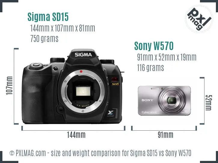Sigma SD15 vs Sony W570 size comparison
