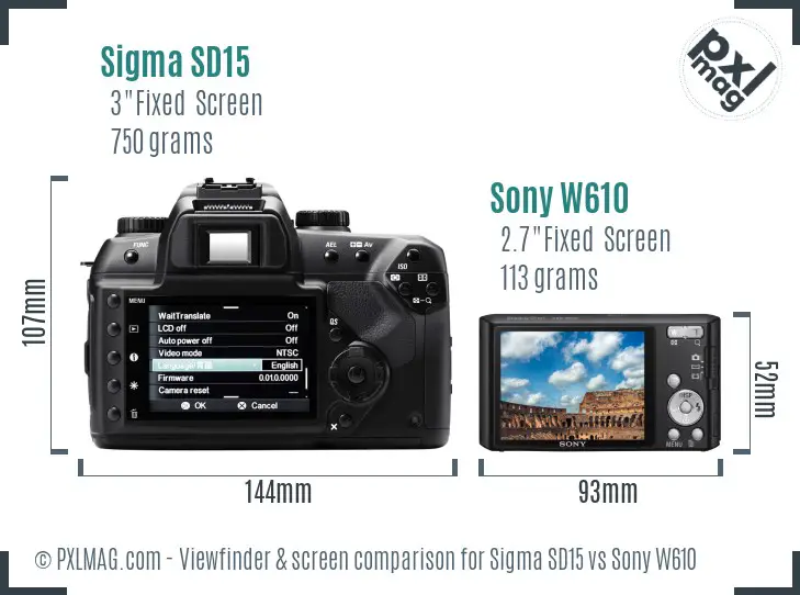 Sigma SD15 vs Sony W610 Screen and Viewfinder comparison
