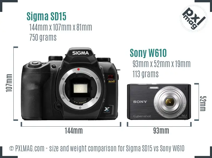 Sigma SD15 vs Sony W610 size comparison
