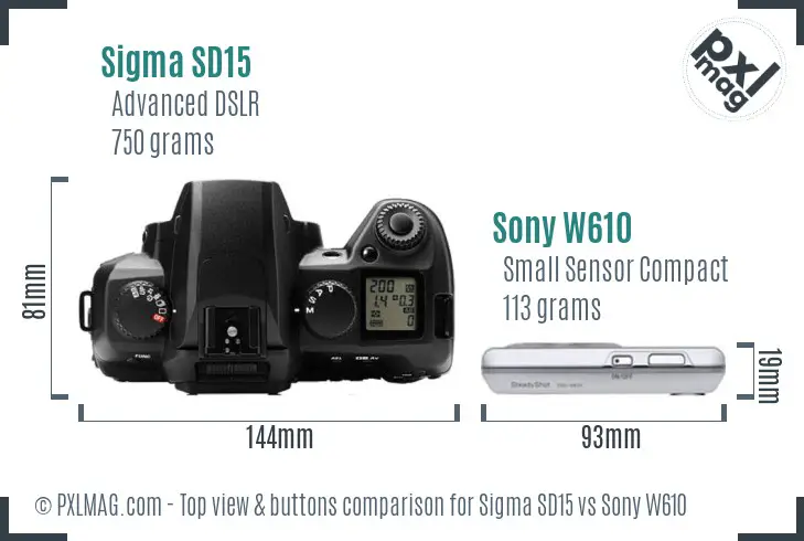 Sigma SD15 vs Sony W610 top view buttons comparison