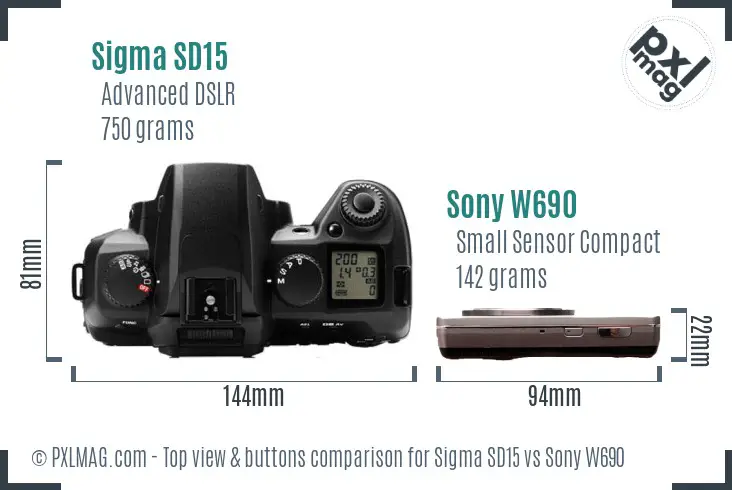 Sigma SD15 vs Sony W690 top view buttons comparison