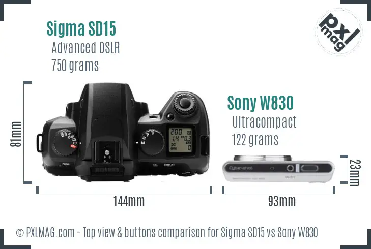 Sigma SD15 vs Sony W830 top view buttons comparison Sigma SD15 vs Sony W830 top view buttons comparison