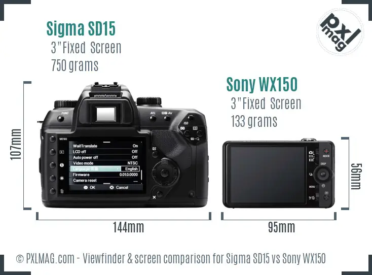 Sigma SD15 vs Sony WX150 Screen and Viewfinder comparison