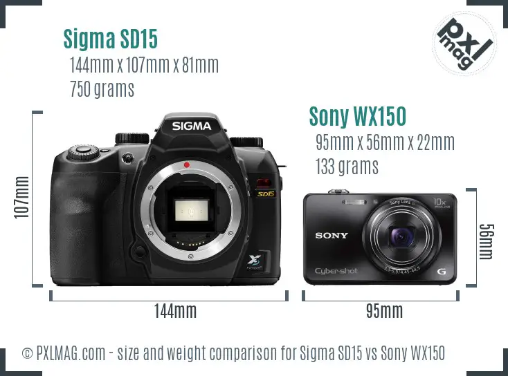 Sigma SD15 vs Sony WX150 size comparison