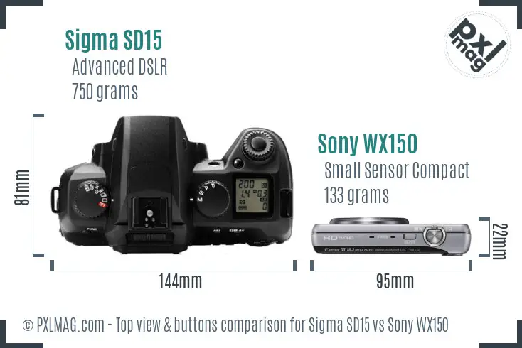 Sigma SD15 vs Sony WX150 top view buttons comparison