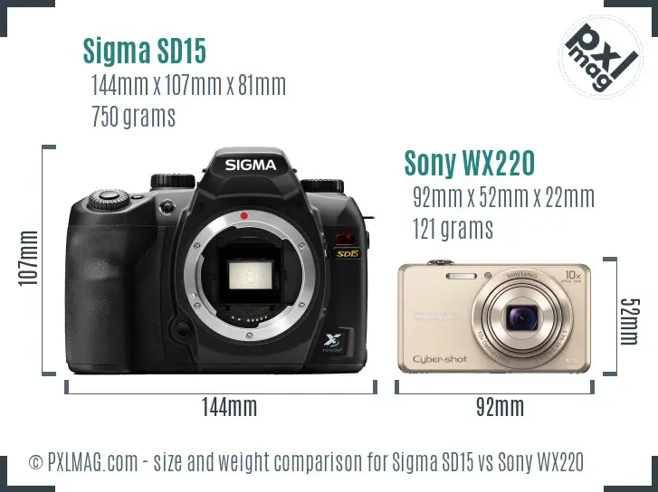 Sigma SD15 vs Sony WX220 size comparison
