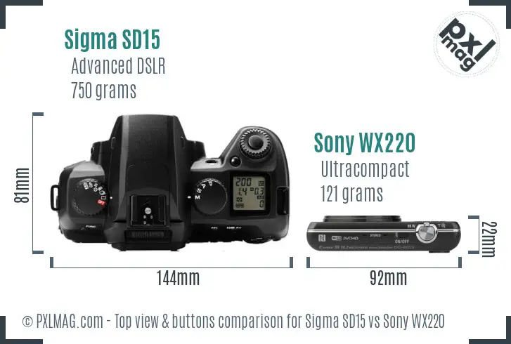 Sigma SD15 vs Sony WX220 top view buttons comparison