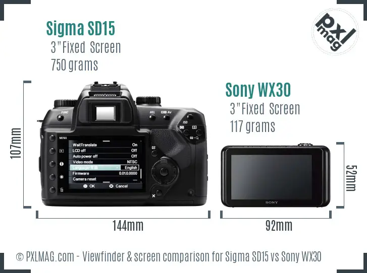 Sigma SD15 vs Sony WX30 Screen and Viewfinder comparison