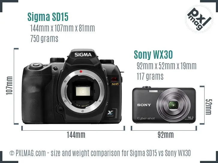 Sigma SD15 vs Sony WX30 size comparison