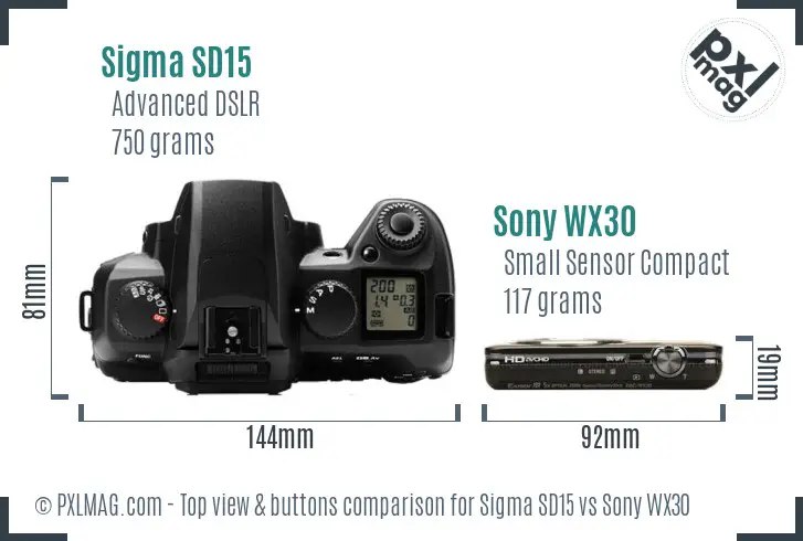 Sigma SD15 vs Sony WX30 top view buttons comparison