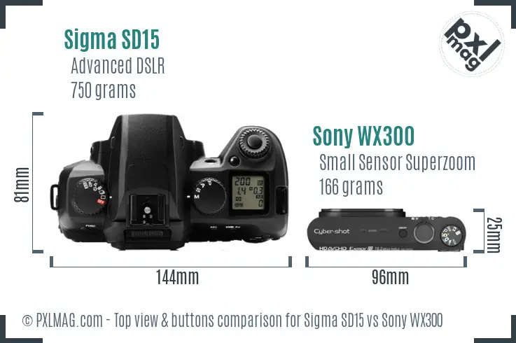 Sigma SD15 vs Sony WX300 top view buttons comparison