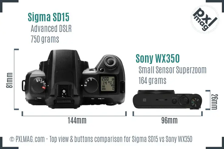 Sigma SD15 vs Sony WX350 top view buttons comparison