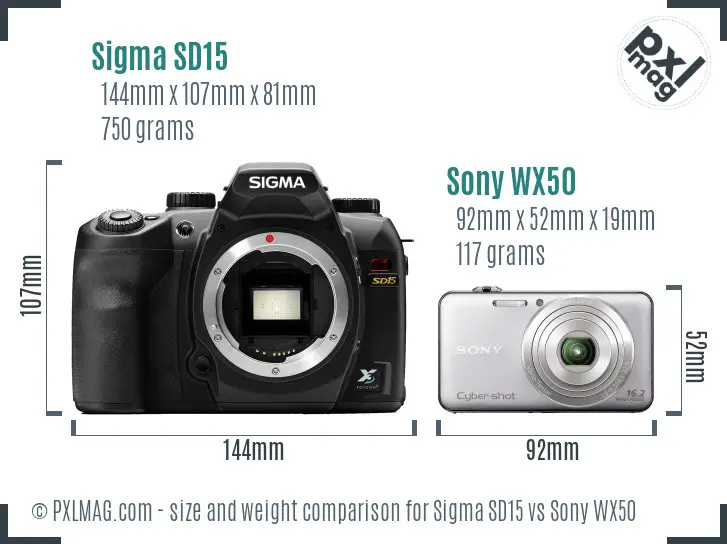 Sigma SD15 vs Sony WX50 size comparison