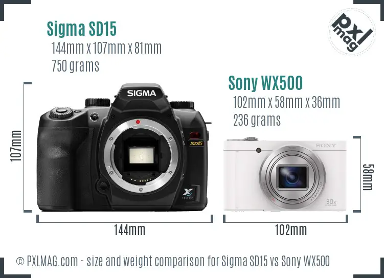 Sigma SD15 vs Sony WX500 size comparison