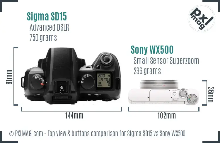 Sigma SD15 vs Sony WX500 top view buttons comparison