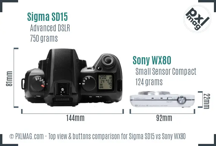 Sigma SD15 vs Sony WX80 top view buttons comparison Sigma SD15 vs Sony WX80 top view buttons comparison