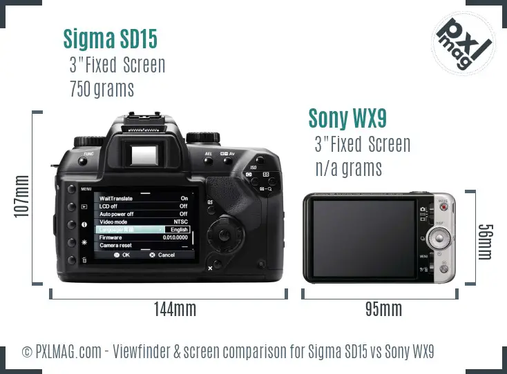 Sigma SD15 vs Sony WX9 Screen and Viewfinder comparison