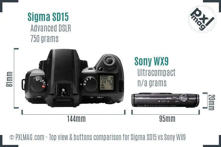 Sigma SD15 vs Sony WX9 top view buttons comparison