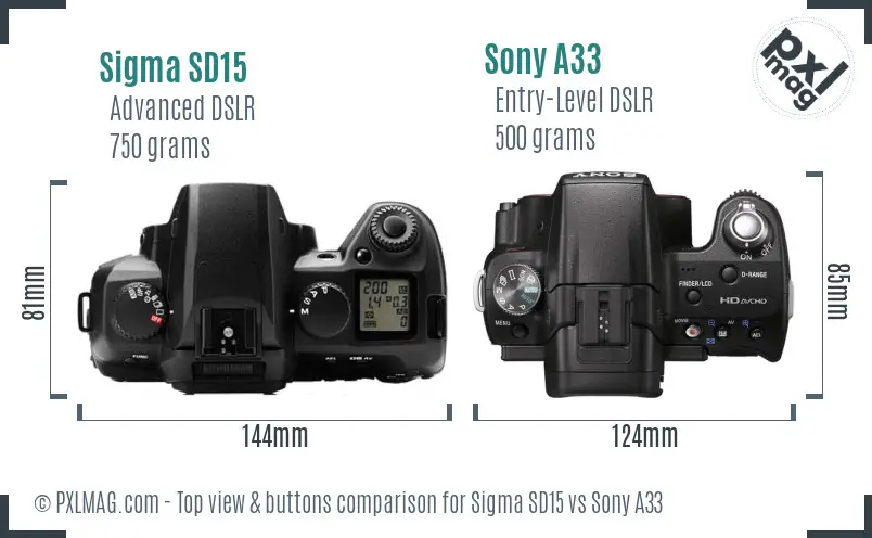Sigma SD15 vs Sony A33 top view buttons comparison