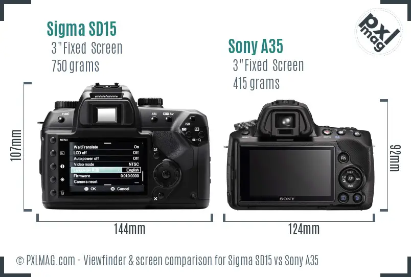 Sigma SD15 vs Sony A35 Screen and Viewfinder comparison