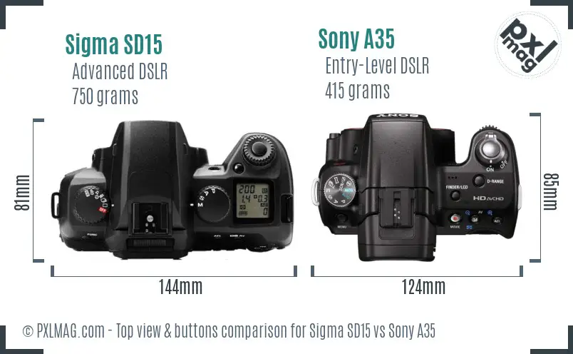 Sigma SD15 vs Sony A35 top view buttons comparison