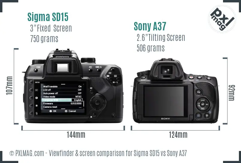 Sigma SD15 vs Sony A37 Screen and Viewfinder comparison