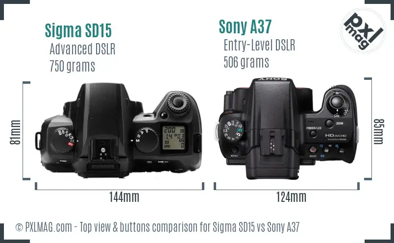 Sigma SD15 vs Sony A37 top view buttons comparison