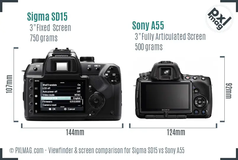 Sigma SD15 vs Sony A55 Screen and Viewfinder comparison