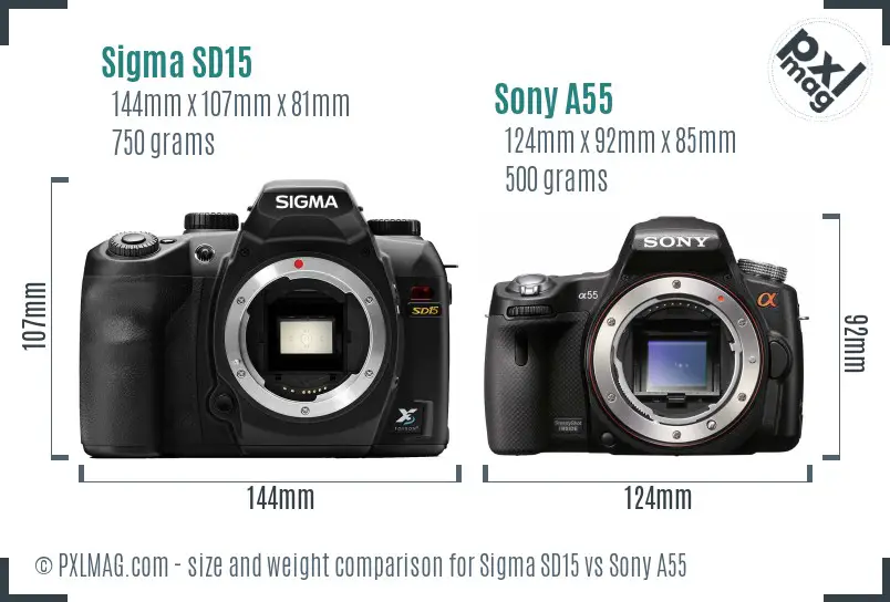Sigma SD15 vs Sony A55 size comparison