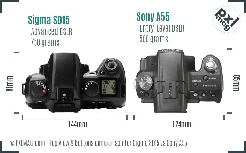 Sigma SD15 vs Sony A55 top view buttons comparison