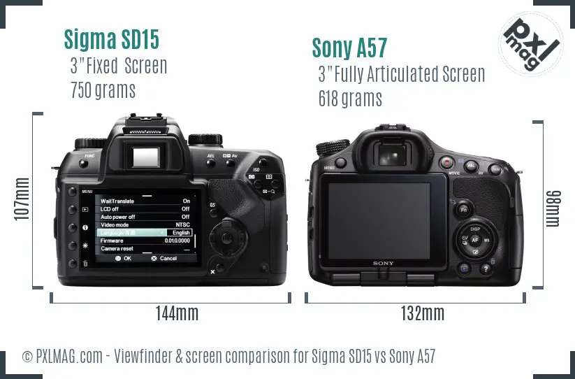 Sigma SD15 vs Sony A57 Screen and Viewfinder comparison Sigma SD15 vs Sony A57 Screen and Viewfinder comparison
