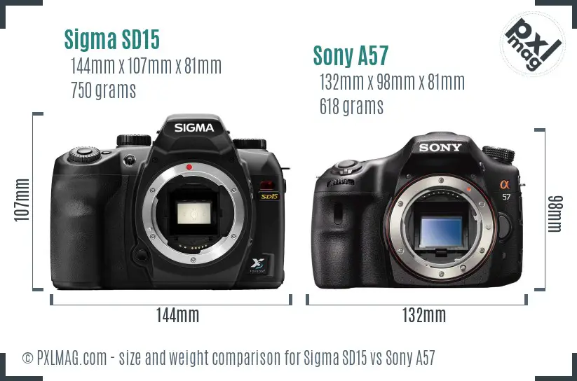 Sigma SD15 vs Sony A57 size comparison Sigma SD15 vs Sony A57 size comparison