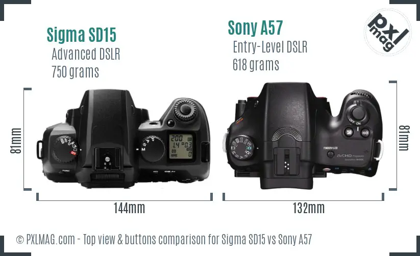 Sigma SD15 vs Sony A57 top view buttons comparison Sigma SD15 vs Sony A57 top view buttons comparison