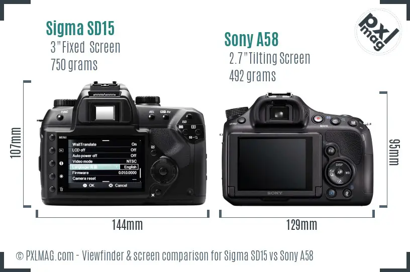 Sigma SD15 vs Sony A58 Screen and Viewfinder comparison Sigma SD15 vs Sony A58 Screen and Viewfinder comparison
