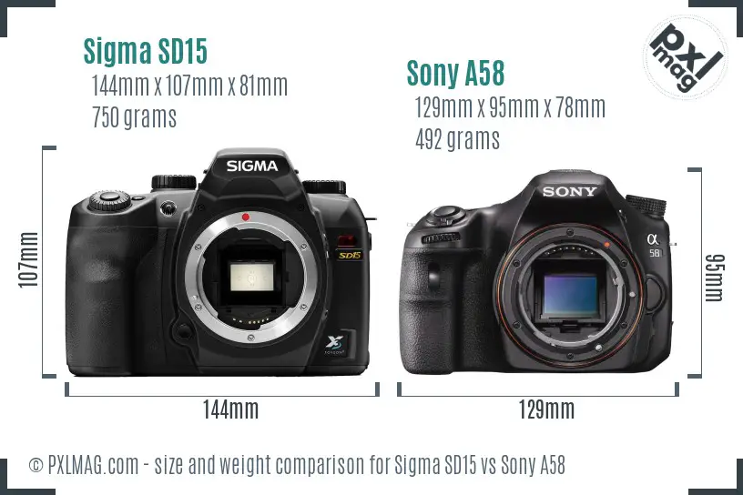 Sigma SD15 vs Sony A58 size comparison Sigma SD15 vs Sony A58 size comparison