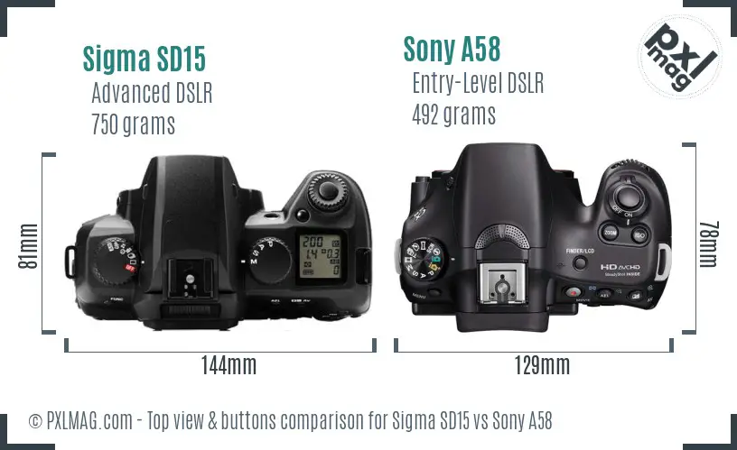 Sigma SD15 vs Sony A58 top view buttons comparison Sigma SD15 vs Sony A58 top view buttons comparison