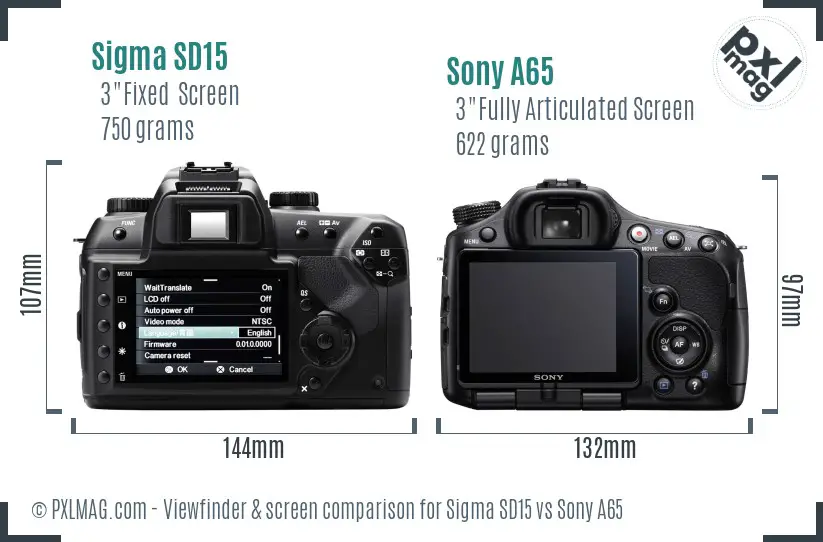 Sigma SD15 vs Sony A65 Screen and Viewfinder comparison Sigma SD15 vs Sony A65 Screen and Viewfinder comparison