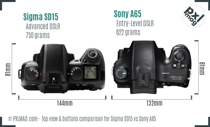 Sigma SD15 vs Sony A65 top view buttons comparison Sigma SD15 vs Sony A65 top view buttons comparison