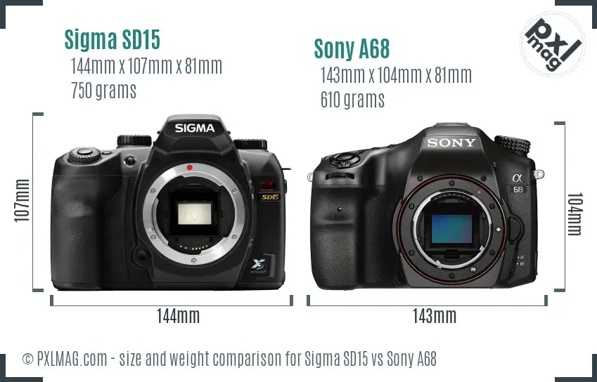 Sigma SD15 vs Sony A68 size comparison