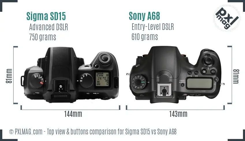 Sigma SD15 vs Sony A68 top view buttons comparison