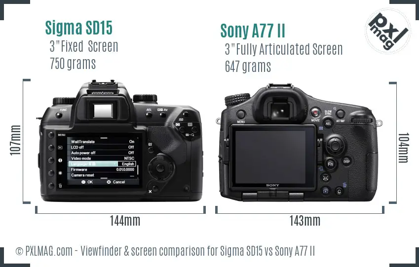 Sigma SD15 vs Sony A77 II Screen and Viewfinder comparison