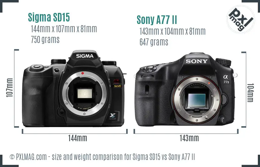 Sigma SD15 vs Sony A77 II size comparison