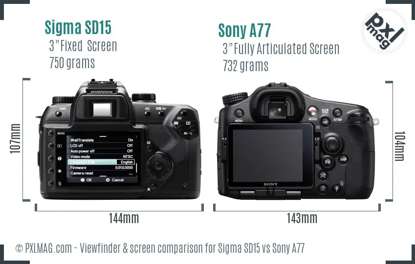 Sigma SD15 vs Sony A77 Screen and Viewfinder comparison