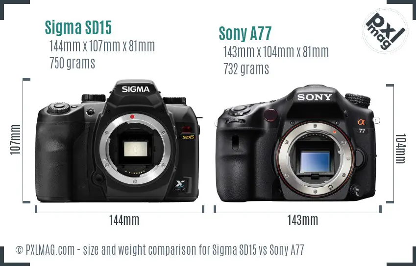 Sigma SD15 vs Sony A77 size comparison